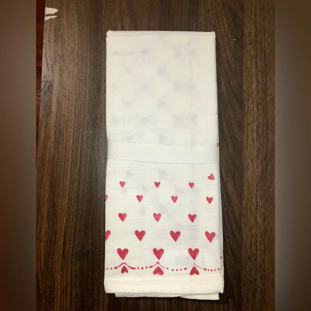 Pottery Barn Painted Hearts Tea Towels - Set of 2